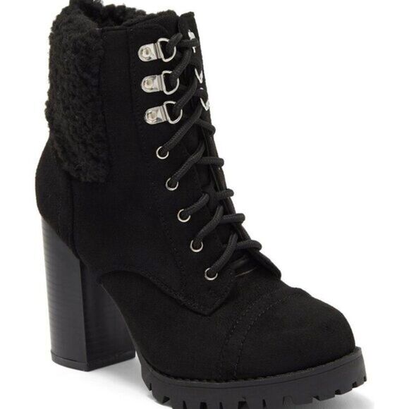 TOP Moda Women Waterproof Suede Faux Shearling Cuff Lug Boots Heels Platform - Picture 1 of 8